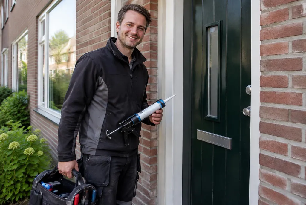 Vakman van Kitbedrijf Bunnik bij de voordeur van een woning